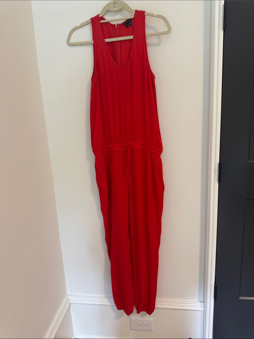 Theory Red Sleeveless Jumpsuit with Drawstring Waist